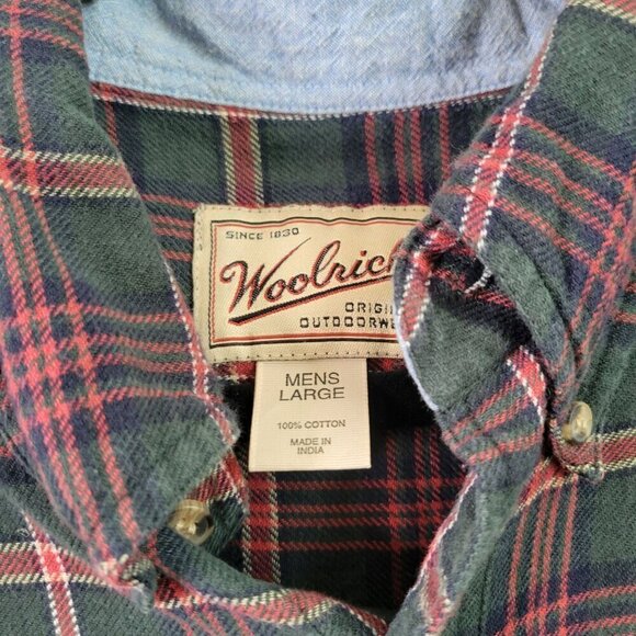Woolrich Men's 100% Cotton Plaid Flannel Button Down Hunter Green Shirt Size L - Picture 7 of 12